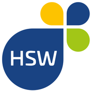  Ein modernes Logo mit den Buchstaben HSW in Weiß, umgeben von bunten, runden Formen in Gelb, Blau und Grün. 